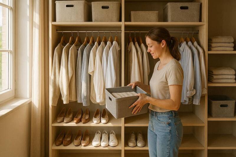 Afbeelding van een vrouw die kasten opruimt.