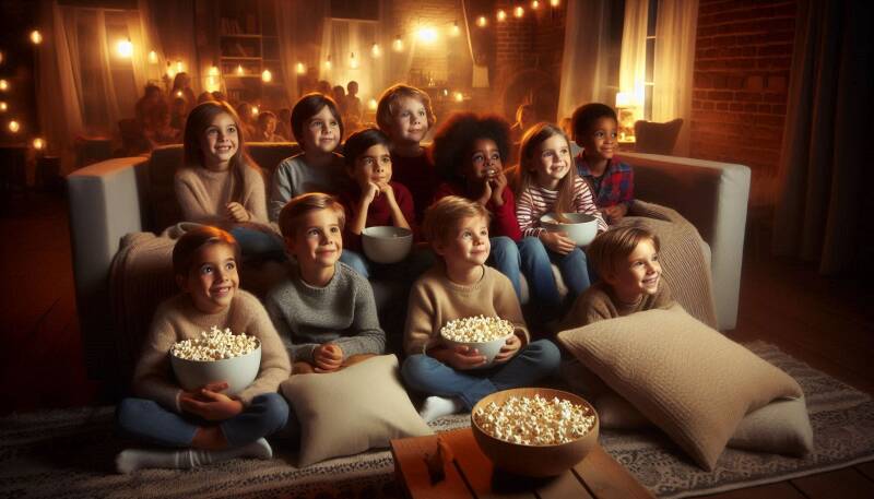 Afbeelding van kinderen die een film kijken.