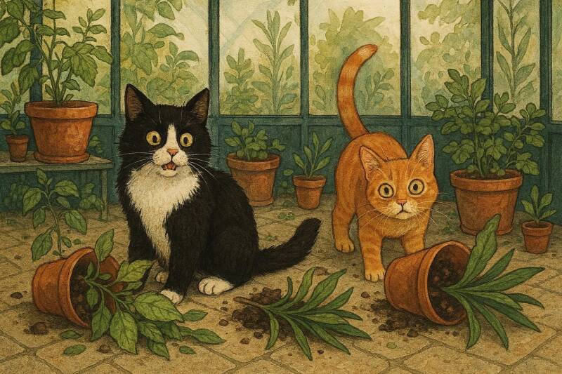 Afbeelding van twee ondeugende katten.