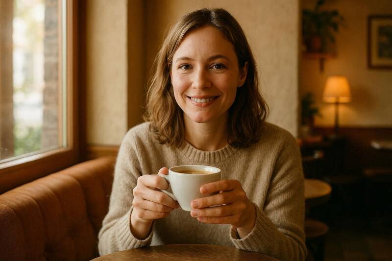 Vrouw drinkt een kop koffie.