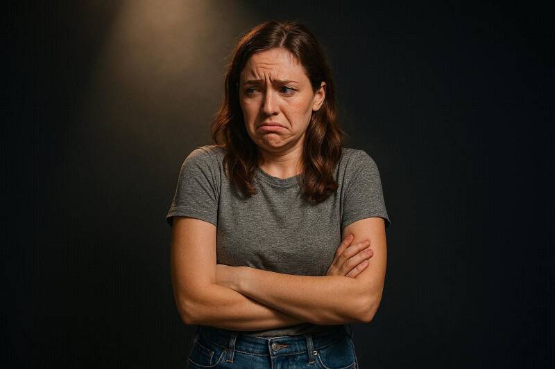 Afbeelding van een vrouw die zich ongemakkelijk voelt.