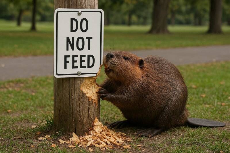 Afbeelding van een ondeugende bever.