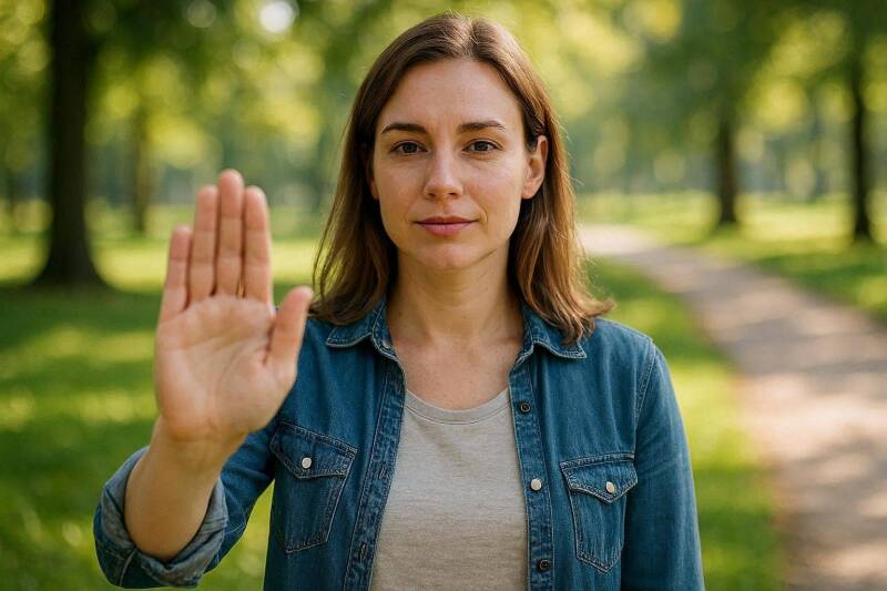 Vrouw die haar grenzen aangeeft.