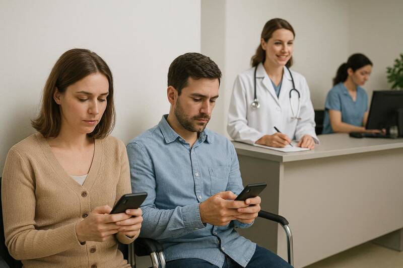 Afbeelding van mensen bij de dokter.