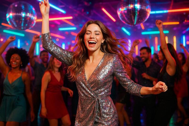 Afbeelding van een vrouw die danst in de discotheek.