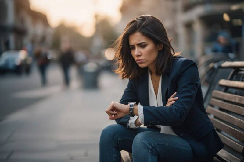 Afbeelding van een ongduldige vrouw.