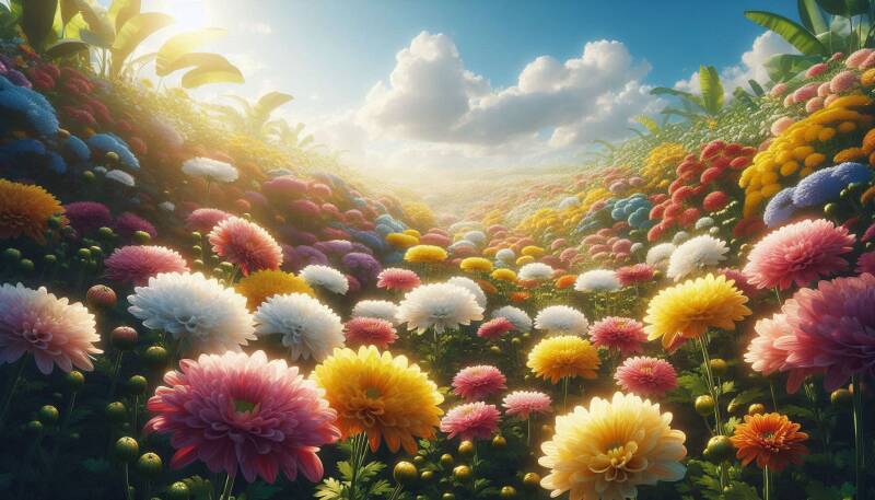 Afbeelding van chrysanten in een veld.