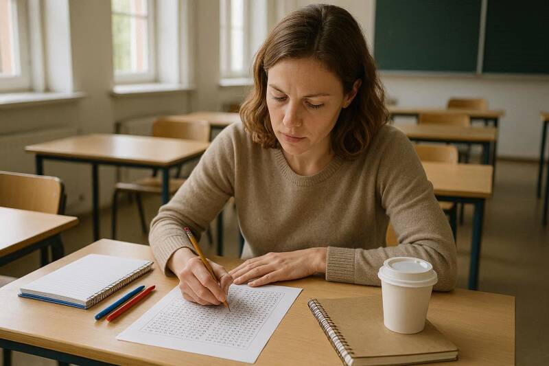 Vrouw die testjes invult.