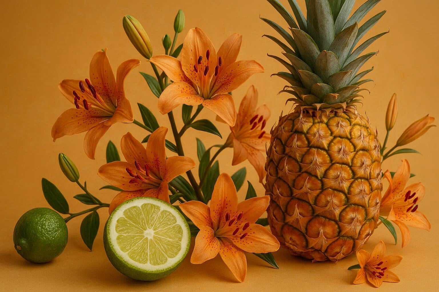 Bergamot, ananas en lelies.