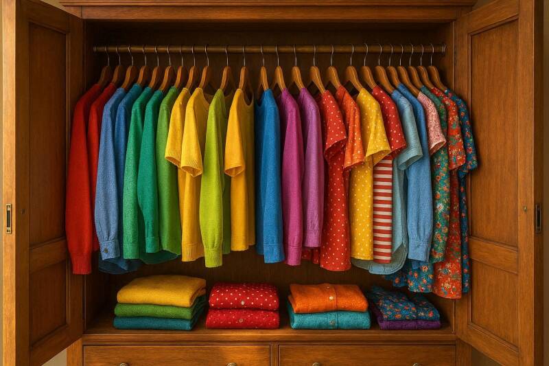 Kledingkast met kleding.