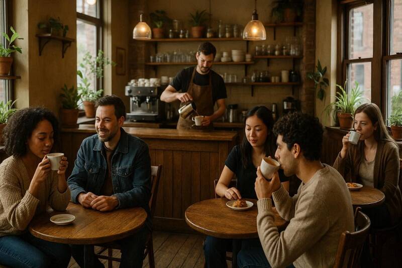 Afbeelding van een gezellig café.
