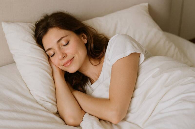 Afbeelding van een vrouw die lekker ligt te slapen.