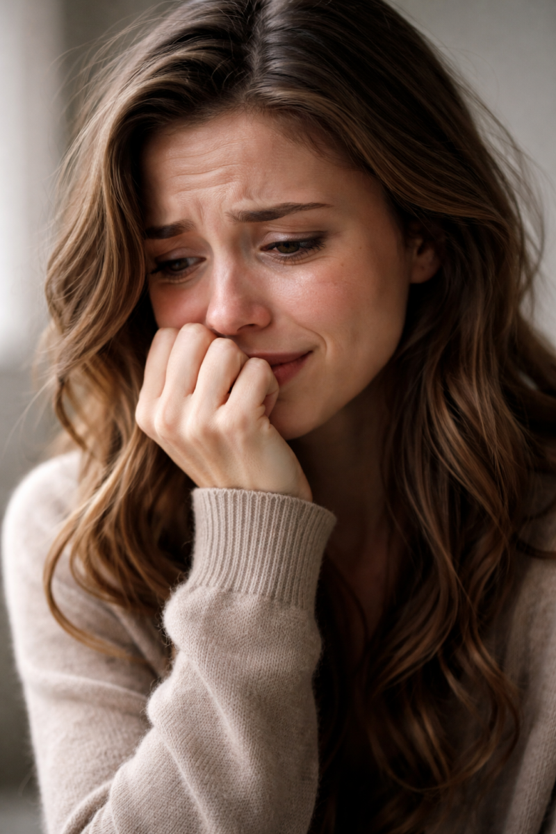 Afbeelding van een huilende vrouw.