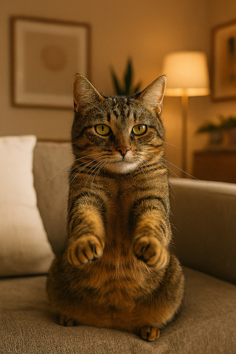 Afbeelding van een kat die in een onzichtbare auto rijdt.