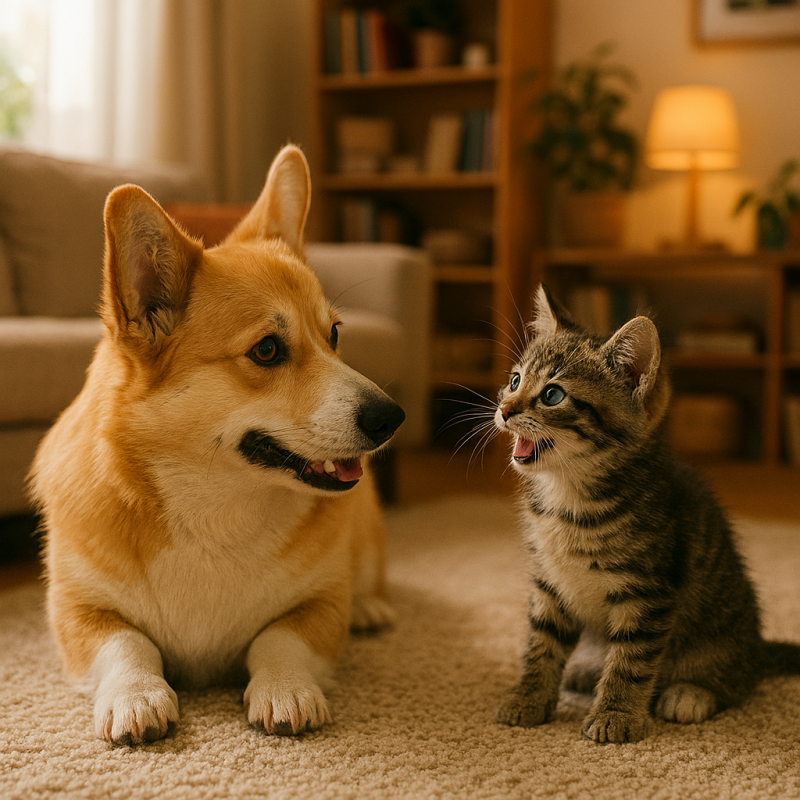Afbeelding van een hond en een kitten.