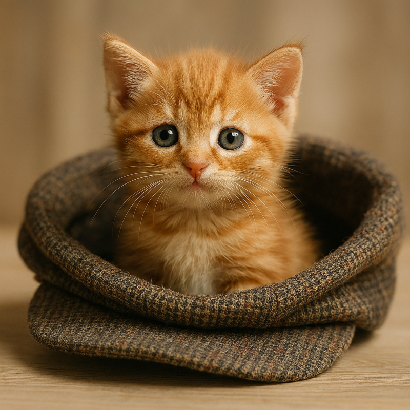 Afbeelding van een kitten in een pet.