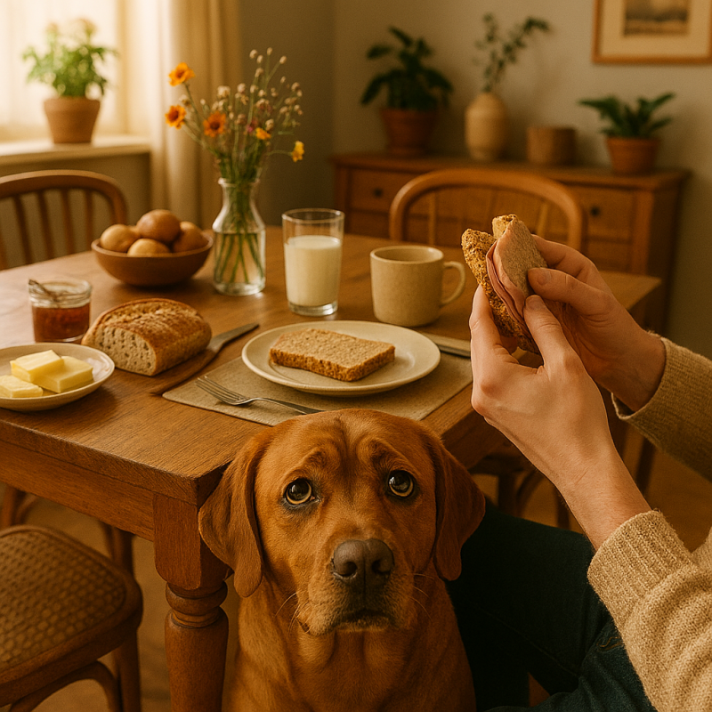 Afbeelding van een bedelende hond.