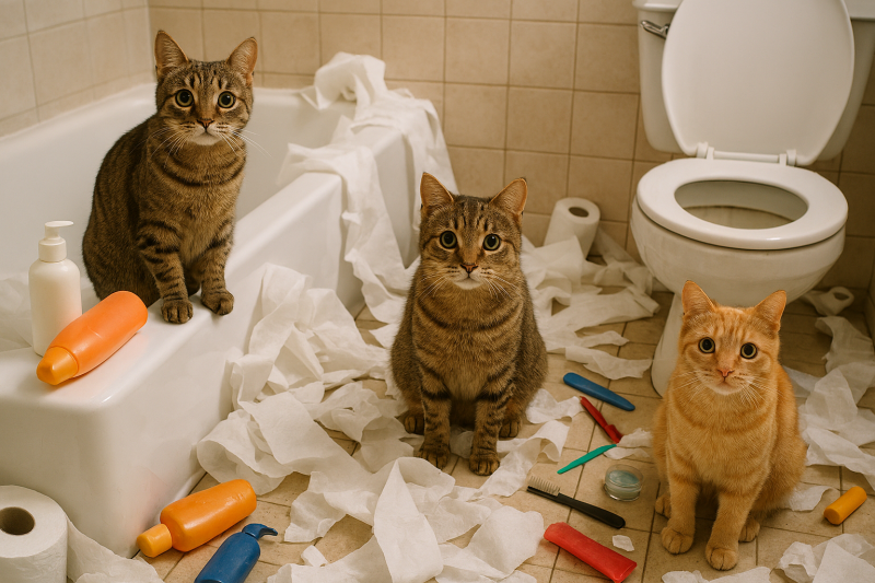 Afbeelding van drie onschuldig kijkende katten.