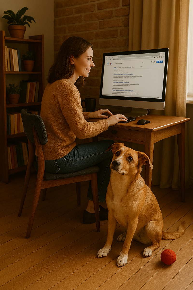 Afbeelding van een hond die wil spelen.