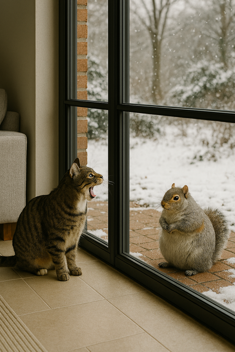 Afbeelding van een kat die zin in een eekhoorn heeft.