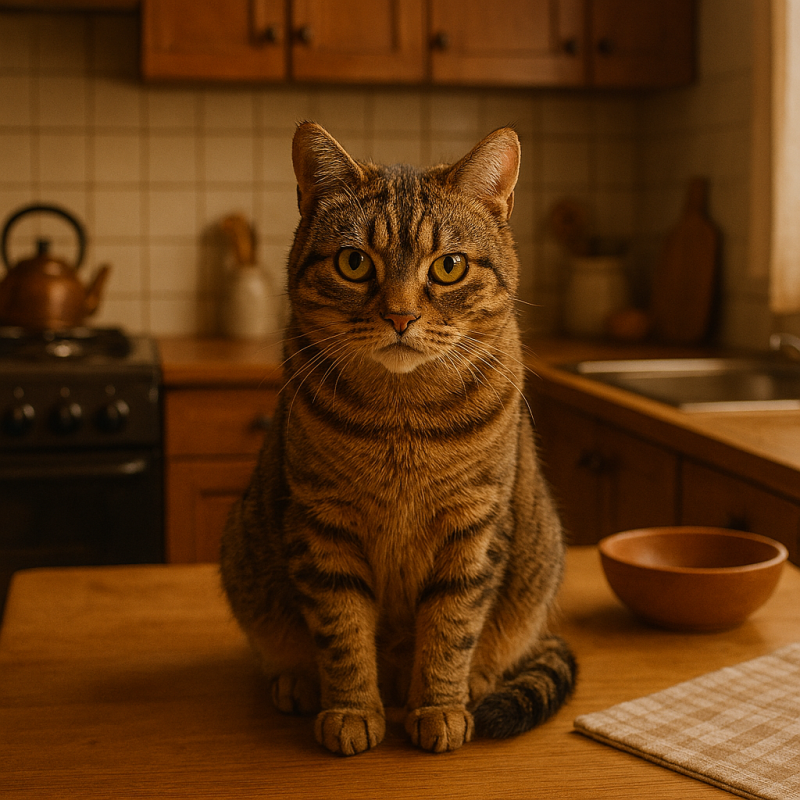 Afbeelding van een kat die indringend kijkt.