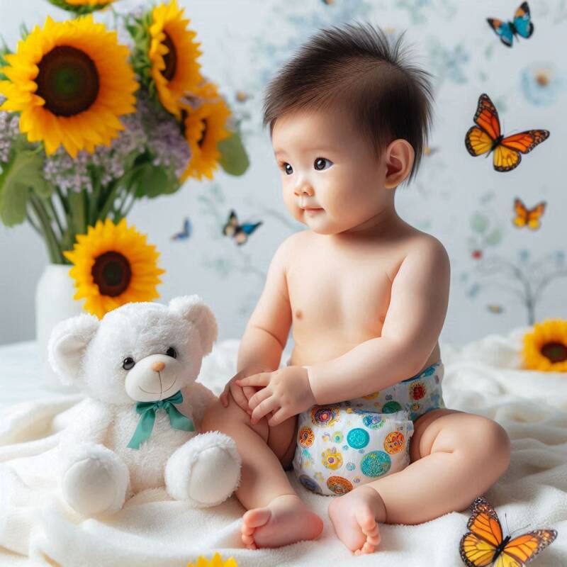 Afbeelding van een baby met een beer.