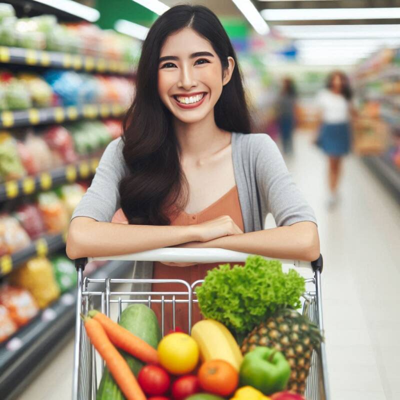 Afbeelding van een vrouw die boodschappen doet.