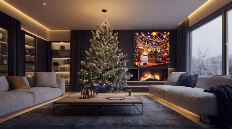 Woonkamer in kerstsfeer.