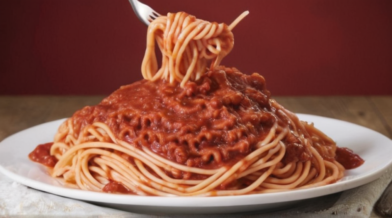 Bord spaghetti in tomatensaus.