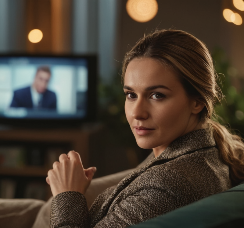 Vrouw kijkt tv.