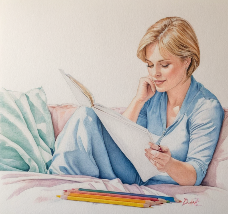 Vrouw leest een boek.