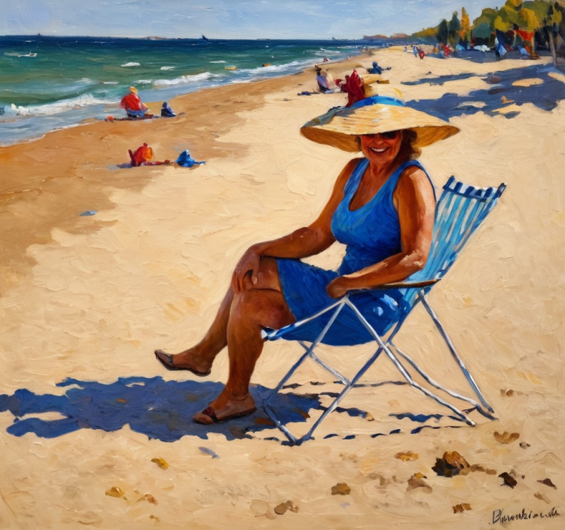 Vrouw op strand.