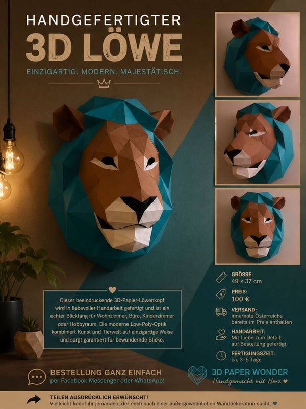 🦁 3D Löwenkopf Wanddekoration