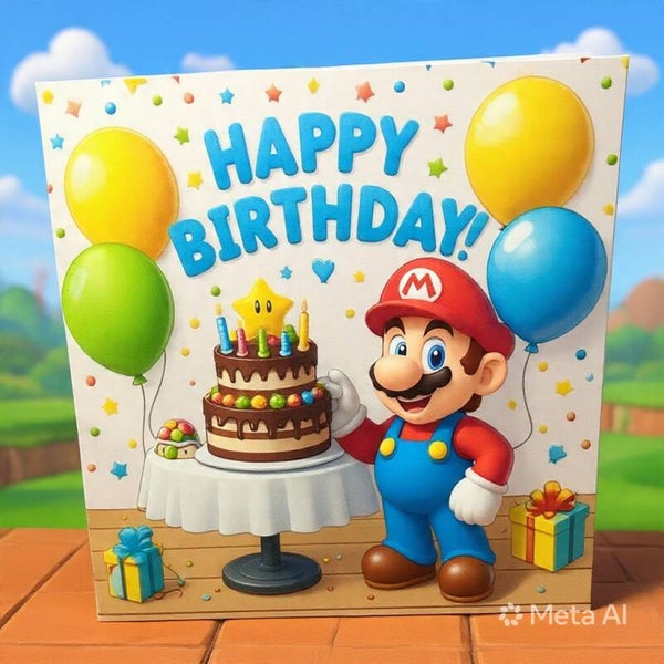 🍄 Super Mario Geburtstagskarte – Happy Birthday