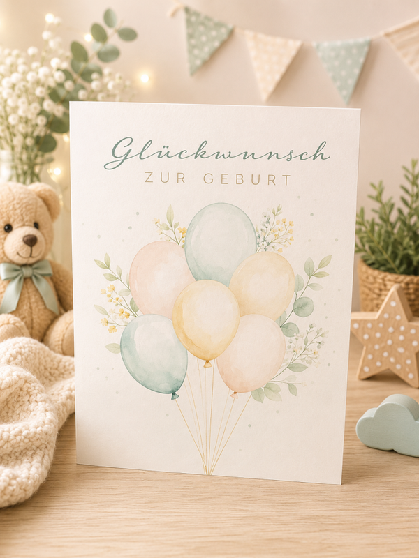 Glückwunschkarte - Geburt Ballons