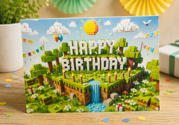 ⛏️ Minecraft Geburtstagskarte – Pixel Party Geburtstag