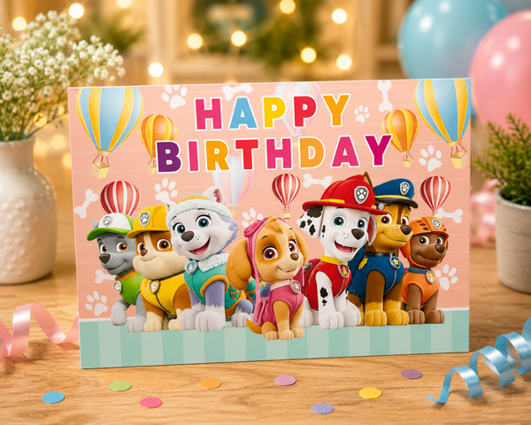🐾 Paw Patrol Geburtstagskarte – Team Happy Birthday