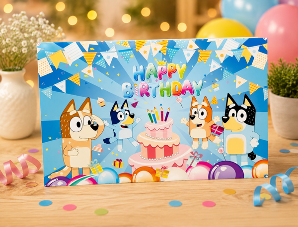 🐶 Bluey Geburtstagskarte – Happy Birthday Party