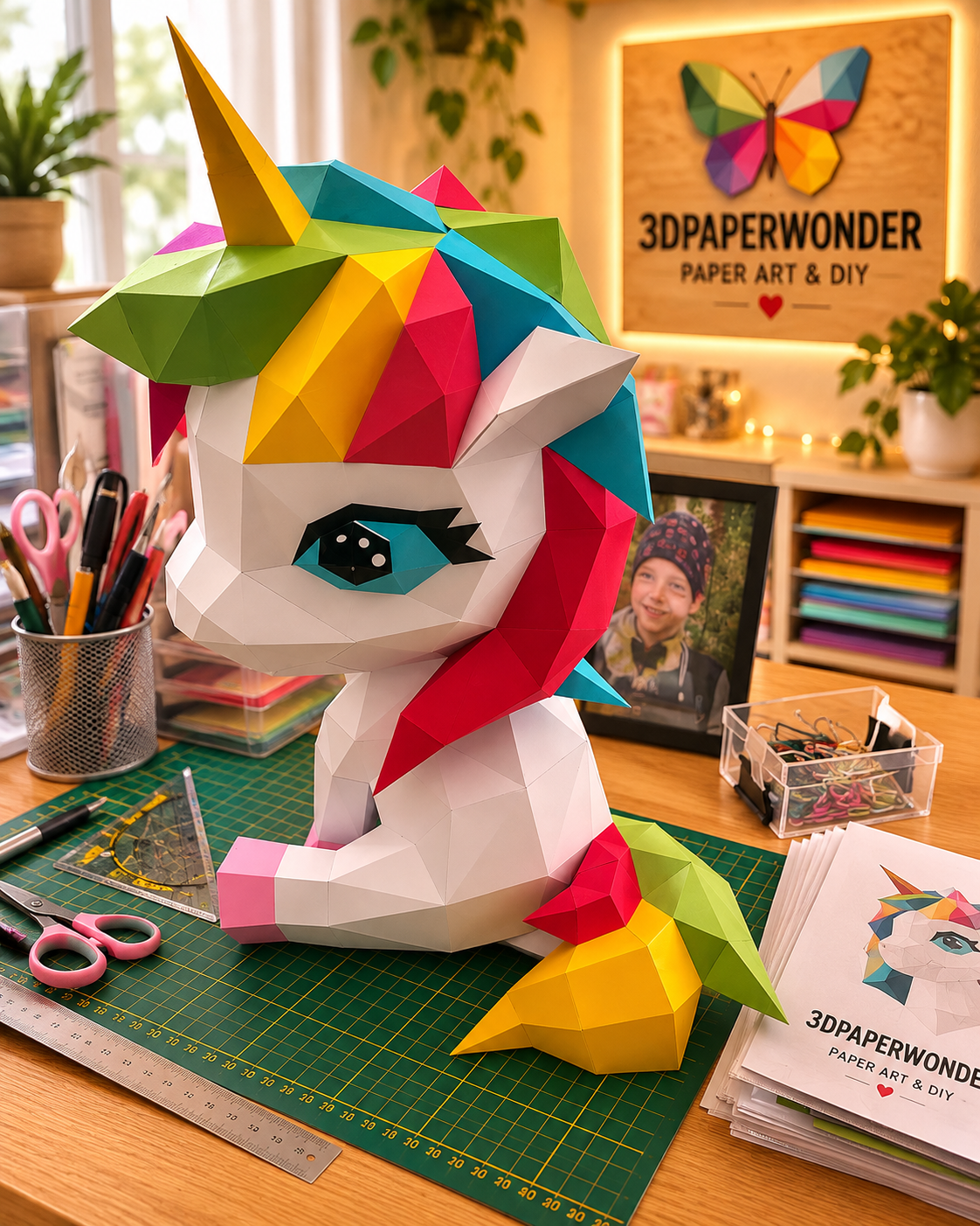 🦄🌈 Magisches Einhorn – XXL 3D Papierkunst