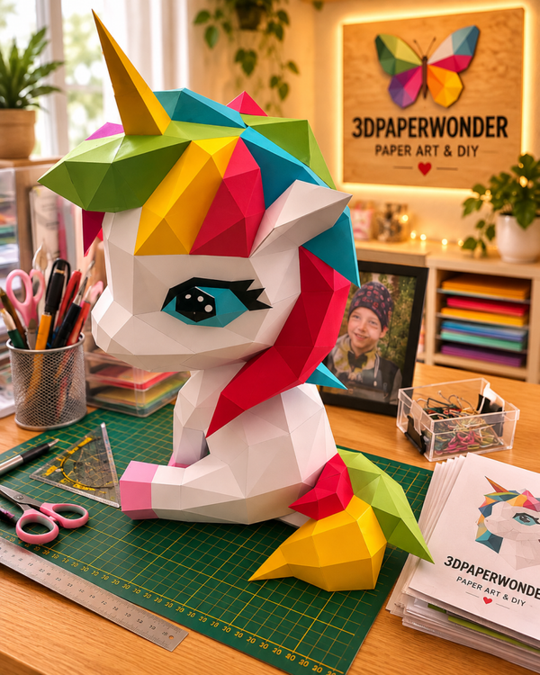 🦄🌈 Magisches Einhorn – XXL 3D Papierkunst