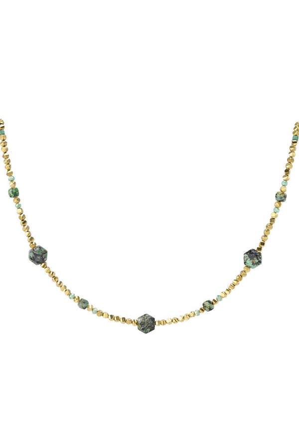 Kralenketting verschillende kralen - groen & goud Stainless Steel