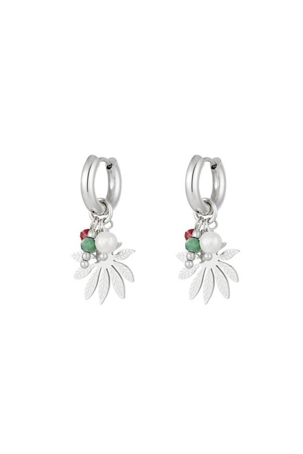 Oorbellen bloem met kralen Zilver Stainless Steel