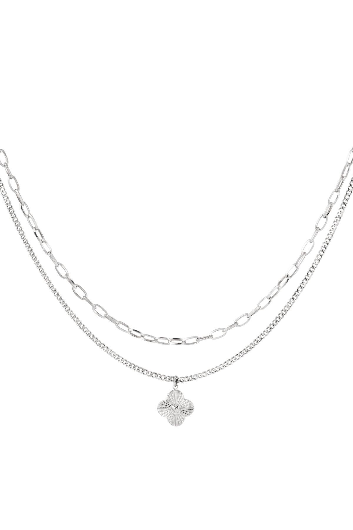Tweelaagse ketting met bloem Zilver Stainless Steel