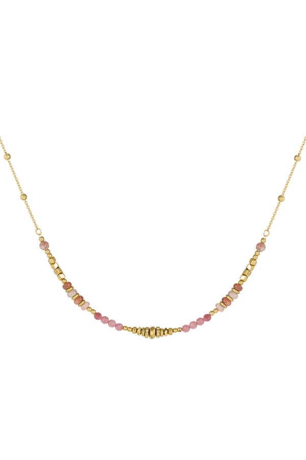 Ketting kleurrijke kralen - roze/goud Stainless Steel