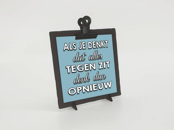 klembordje zwart met wenskaart  denk opnieuw *24063