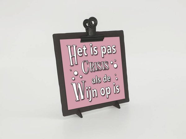 klembordje zwart met wenskaart crisis wijn *24064