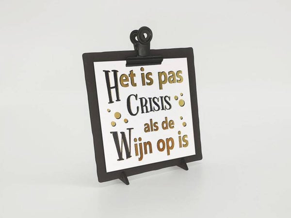 klembordje zwart met kaart letterpress crisis wijn*24140