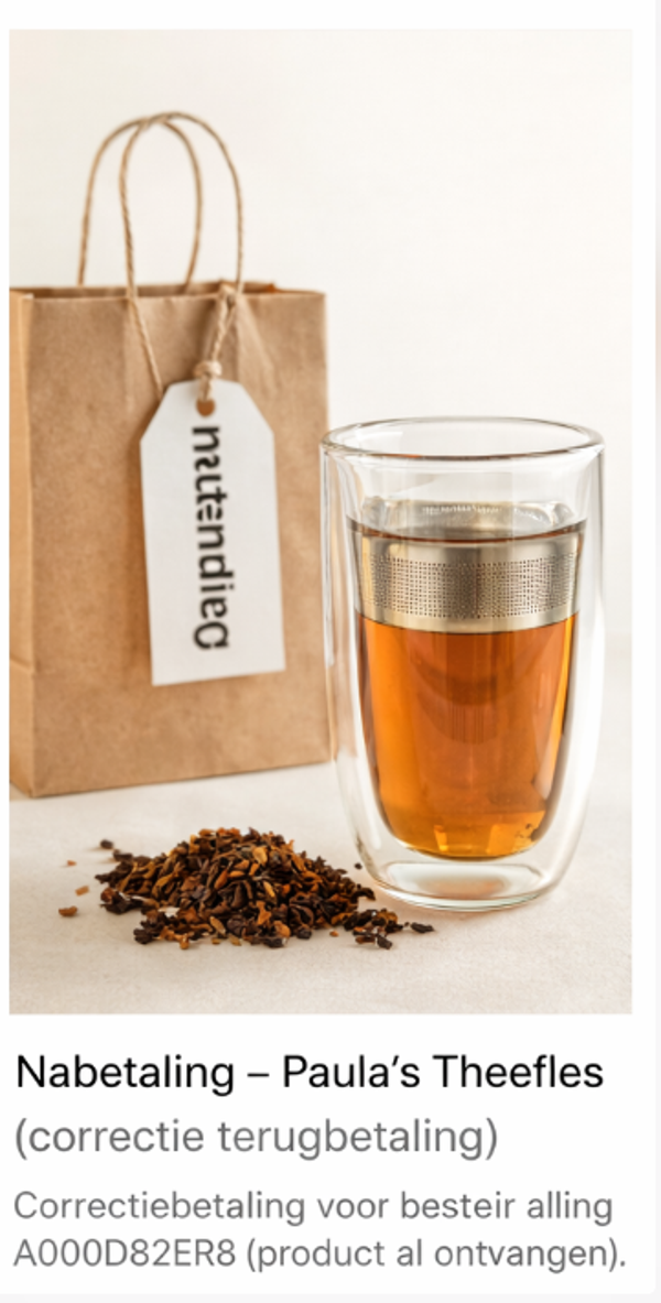 Nabetaling – Paula’s Theefles (correctie terugbetaling)