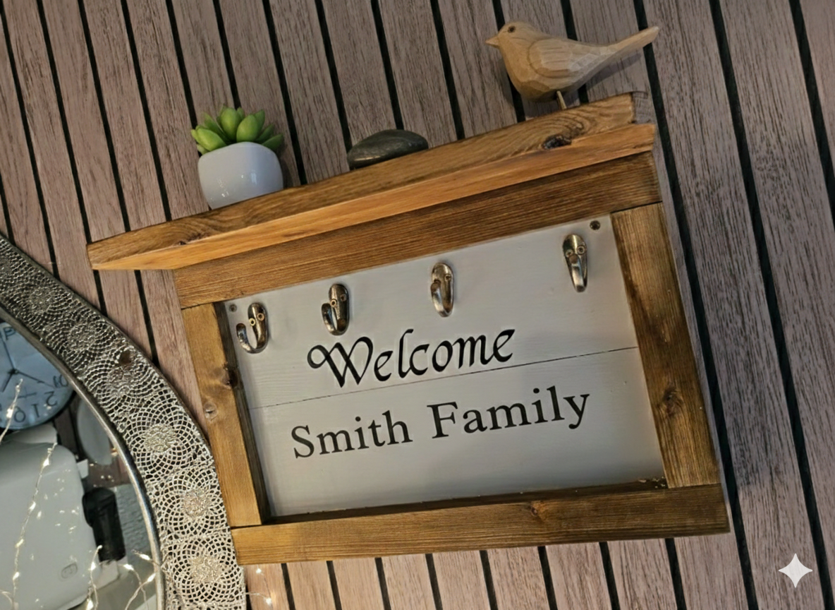 Handcrafted Personalised Key Holder with Integrated Display Shelf