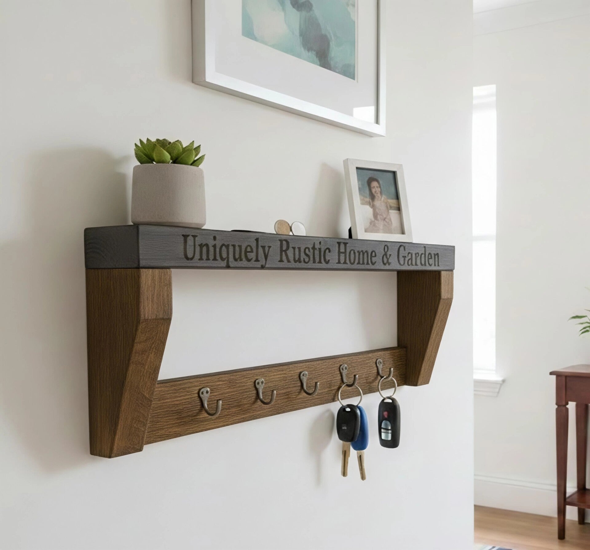 Rustic charm handmade personalised key holder.